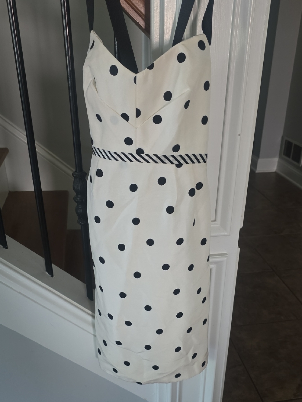 Phoebe Couture Strapless Cream Dress with Black Polka Dots & Bow sz 6